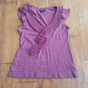 Deletta Women's Purple Top with Ruffle Neckline